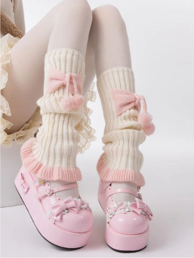 Bow Pompon Leg Warmers