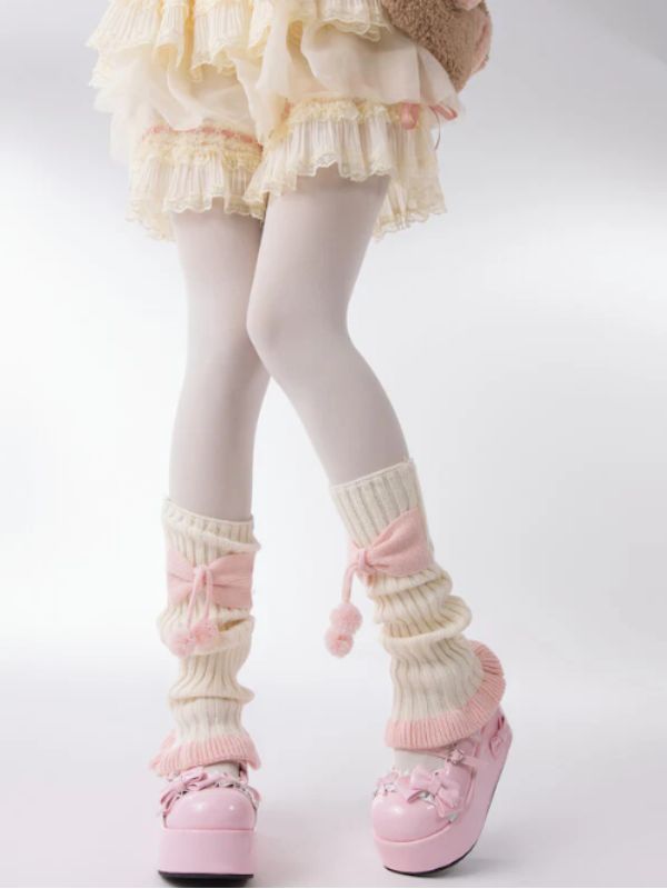 Bow Pompon Leg Warmers