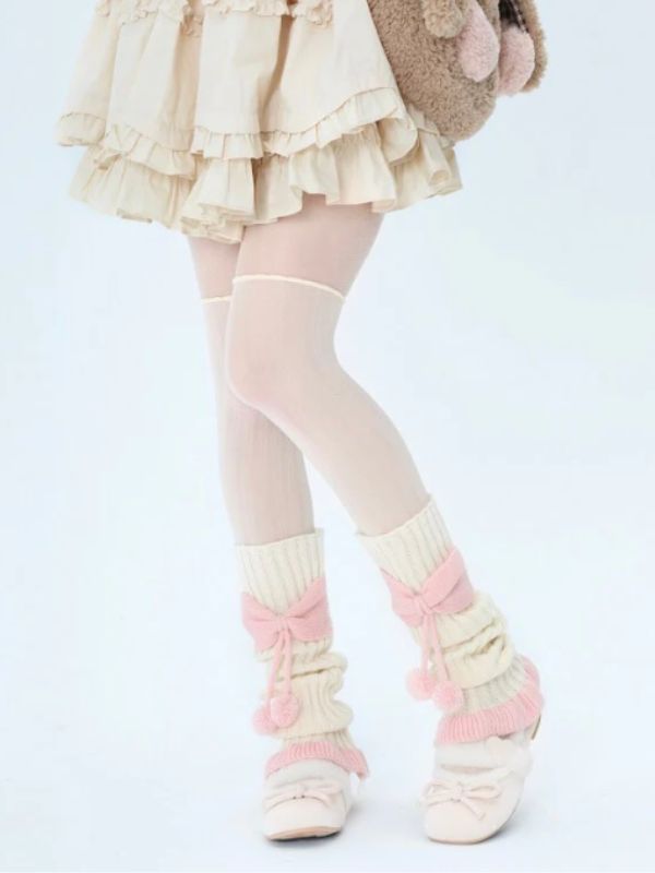 Bow Pompon Leg Warmers