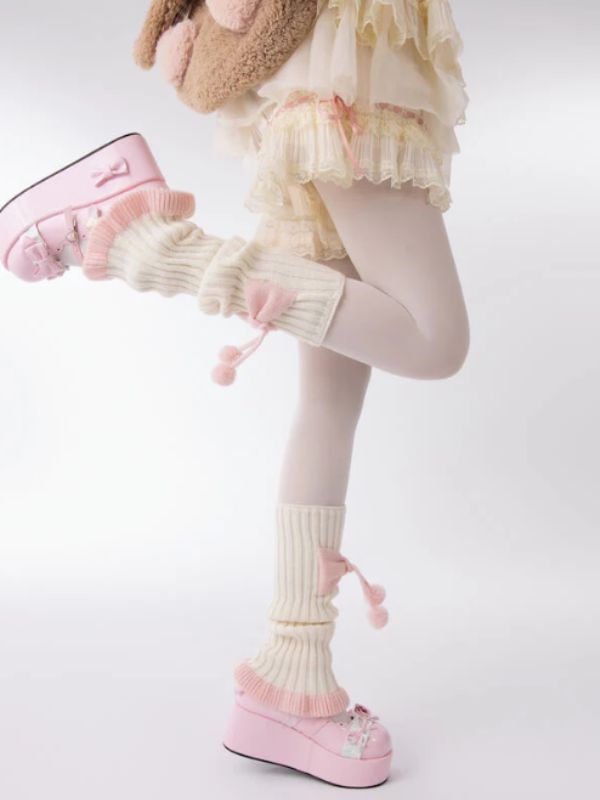 Bow Pompon Leg Warmers