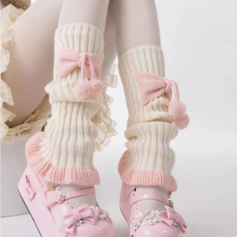Bow Pompon Leg Warmers