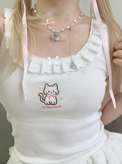 Kawaii Cat Top With Lace