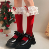 Cotton Socks Pompoms With Christmas Lace
