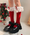 Cotton Socks Pompoms With Christmas Lace