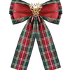 Rhinestones Elk Design Dark Green/Red Plaid Christmas Big Bow Tie