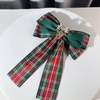 Rhinestones Elk Design Dark Green/Red Plaid Christmas Big Bow Tie