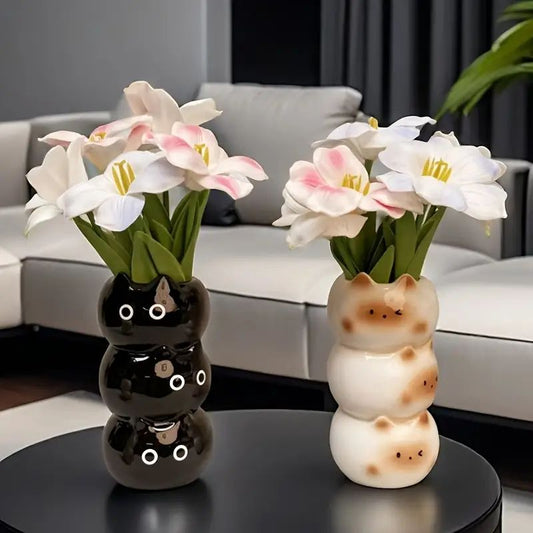 Charming Kawaii Siamese Cat Vase and Holder