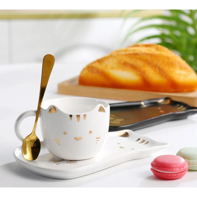 Cute Cat Mug And Dish Set