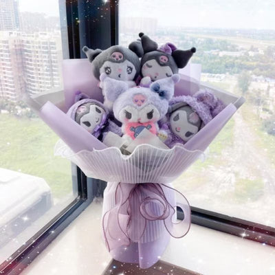 Kawaii Kuromi Plush Bouquet with purple theme – 32 cm cute alternative flower gift.