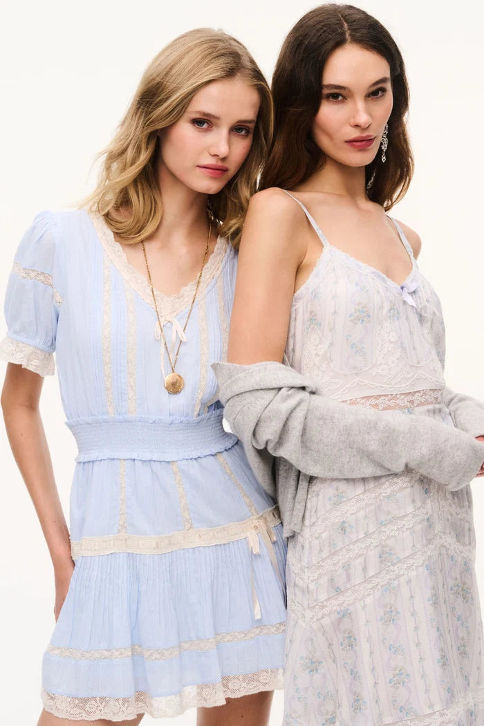 LoveShackFancy Cotton Victorian Mini Dress – Light Blue