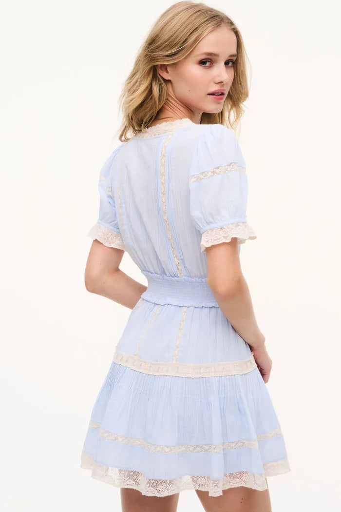 LoveShackFancy Cotton Victorian Mini Dress – Light Blue