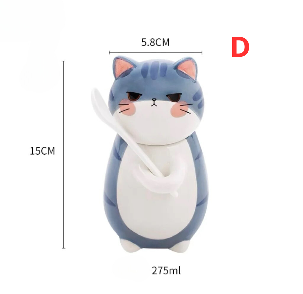Cute Cat Mug With Cup And Spoon