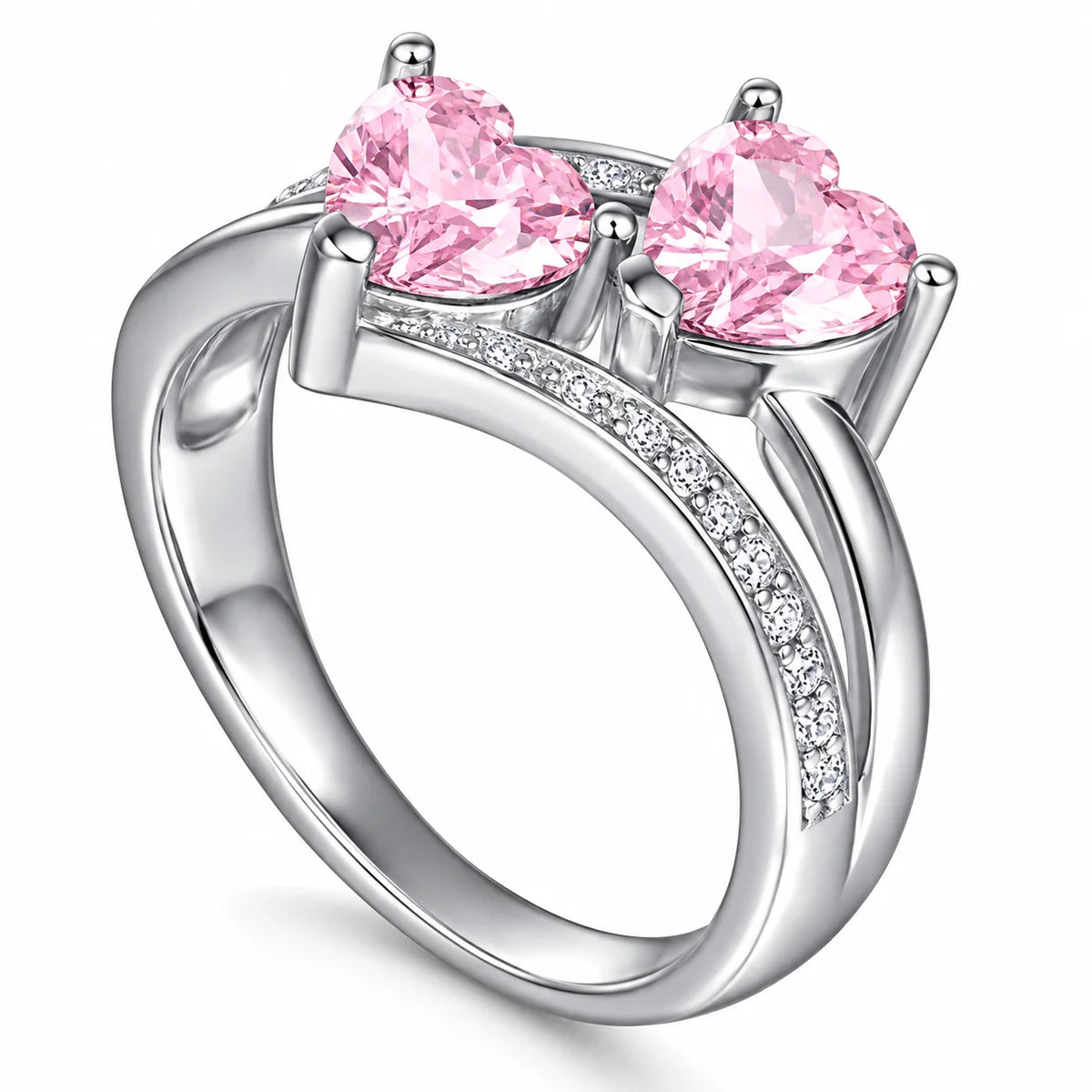 Double Pink Hearts Promise Ring