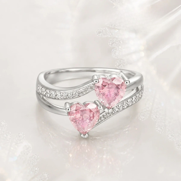 Double Pink Hearts Promise Ring