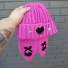 Emo Bunny Crochet Beanie with heart ribbon details, long floppy ears, and a mix of cute and dark aesthetics for a perfect emo vibe.