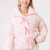 Floral Printed Puffer Ribbon Bow Jacket