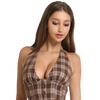Girly Plaid Halter Crop Top – Brown