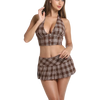 Girly Plaid Halter Crop Top – Brown
