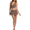 Girly Plaid Halter Crop Top – Brown