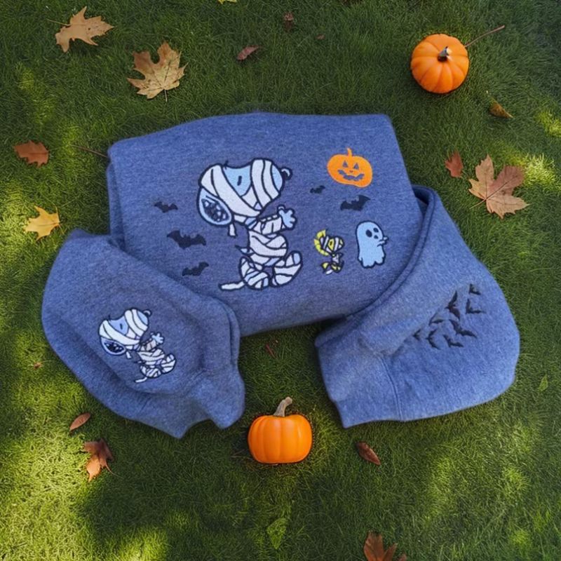 Unisex Halloween embroidered ghost sweatshirt in black