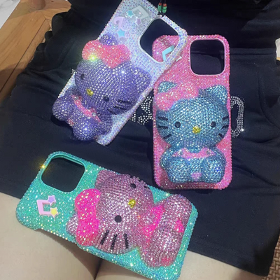 Handmade 3D Pastel Rhinestone Cute Cat Phone Case