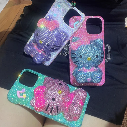 Handmade 3D Pastel Rhinestone Cute Cat Phone Case