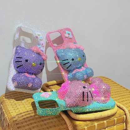 Handmade 3D Pastel Rhinestone Cute Cat Phone Case