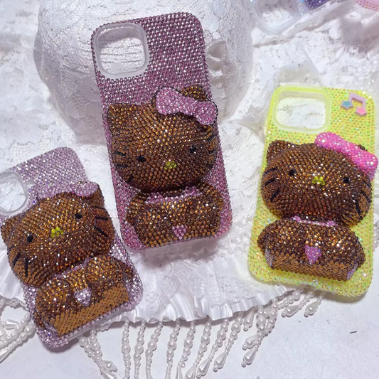 Handmade 3D Rhinestone Bling Cute Cat Phone Case