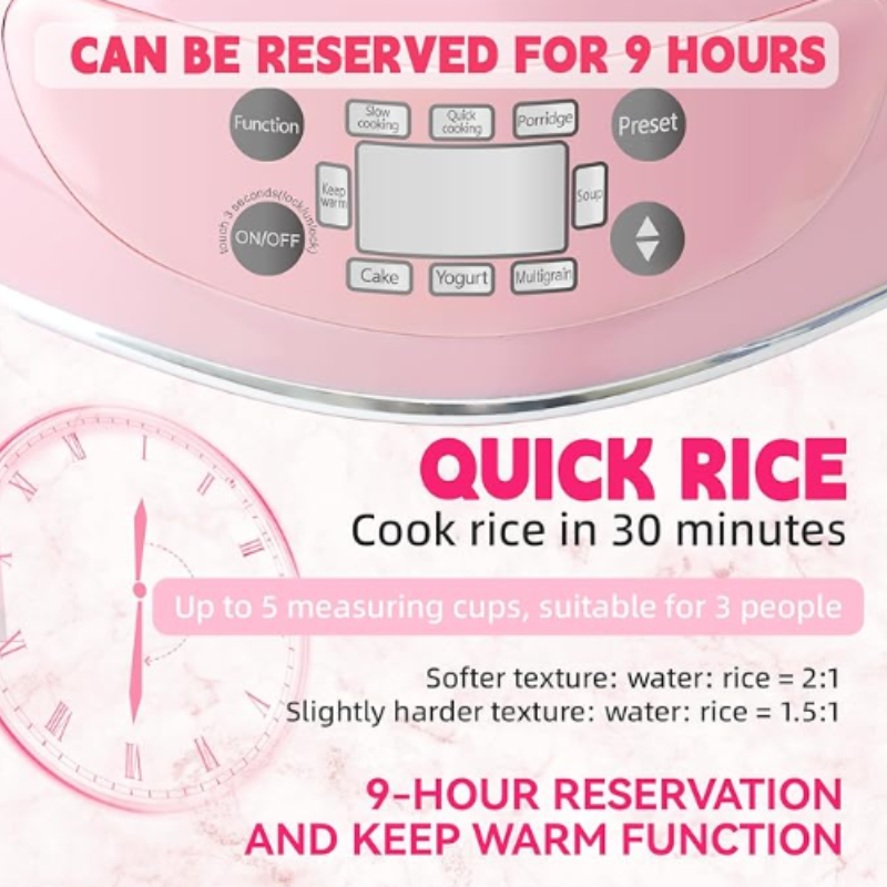 Heart-Shaped Pink Rice Cooker – 1.8L