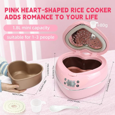 Heart-Shaped Pink Rice Cooker – 1.8L