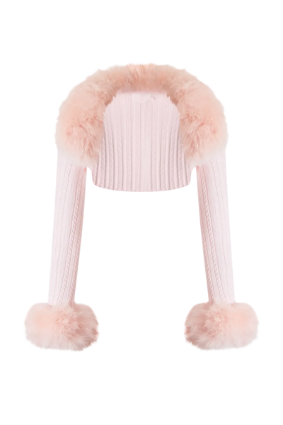 Colette Pink Fur Cable Knit Bolero Cardigan
