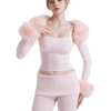 Colette Pink Fur Cable Knit Bolero Cardigan