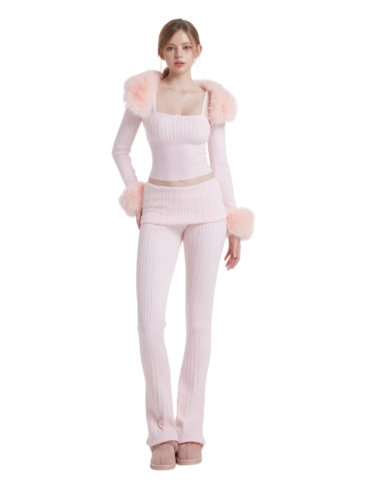 Colette Pink Fur Cable Knit Bolero Cardigan