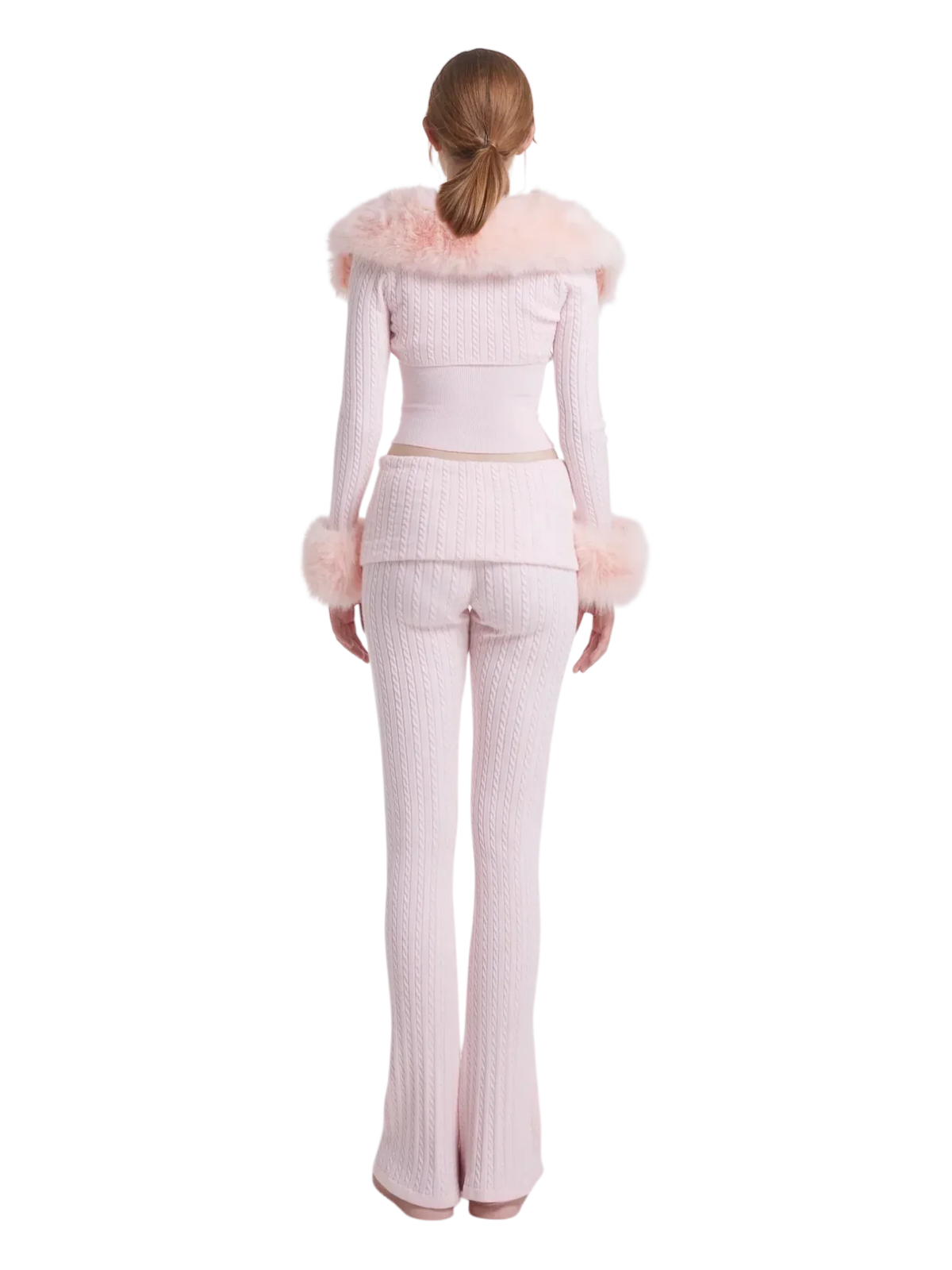 Colette Pink Fur Cable Knit Bolero Cardigan