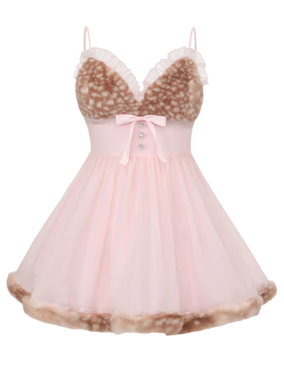 Bambi Princess Fur Chiffon Babydoll Dress