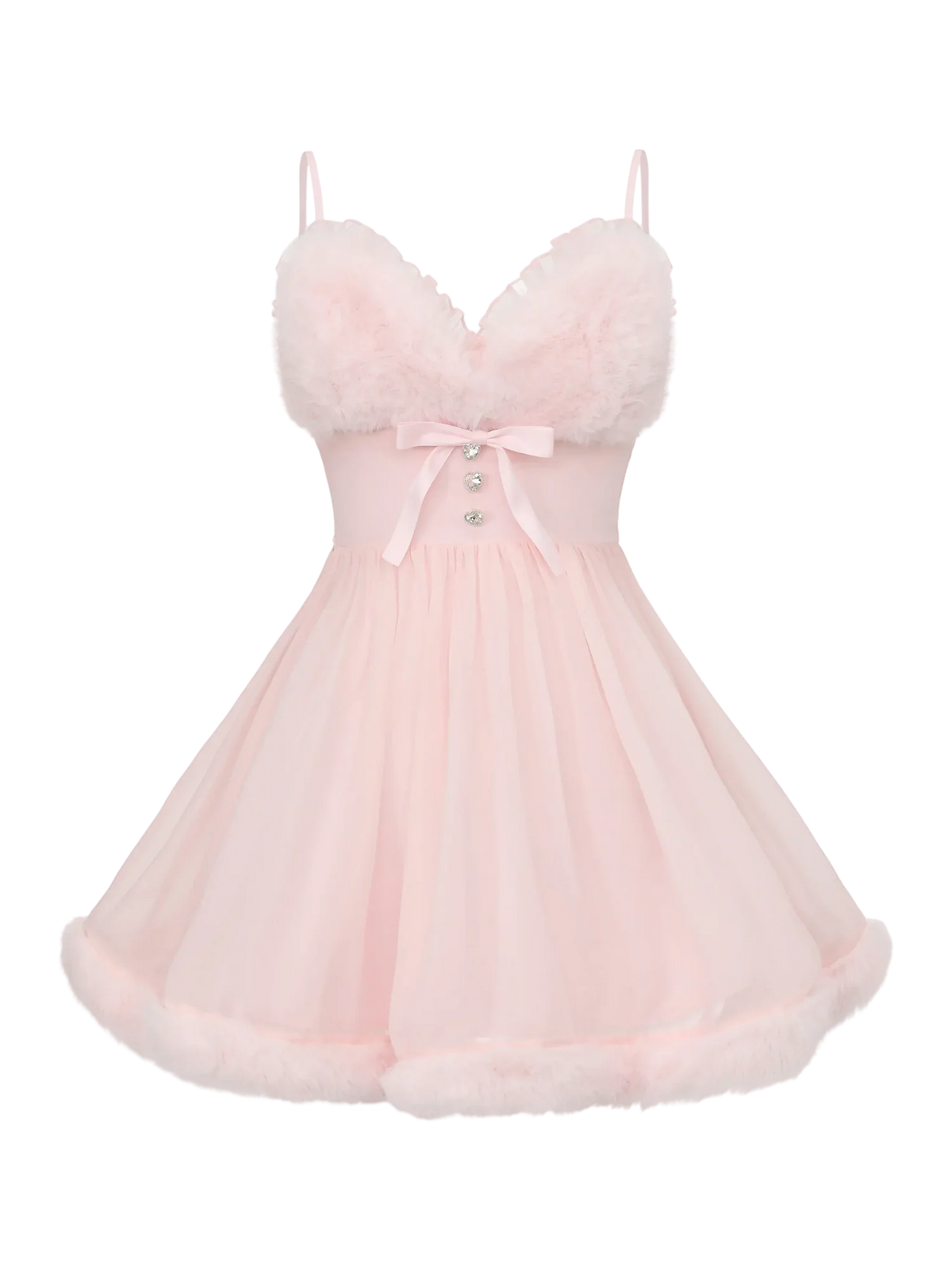 Rose Princess Fur Chiffon Babydoll Dress