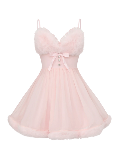 Rose Princess Fur Chiffon Babydoll Dress