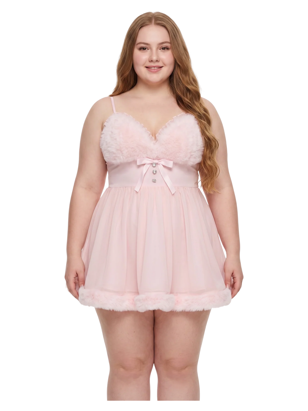 Rose Princess Fur Chiffon Babydoll Dress