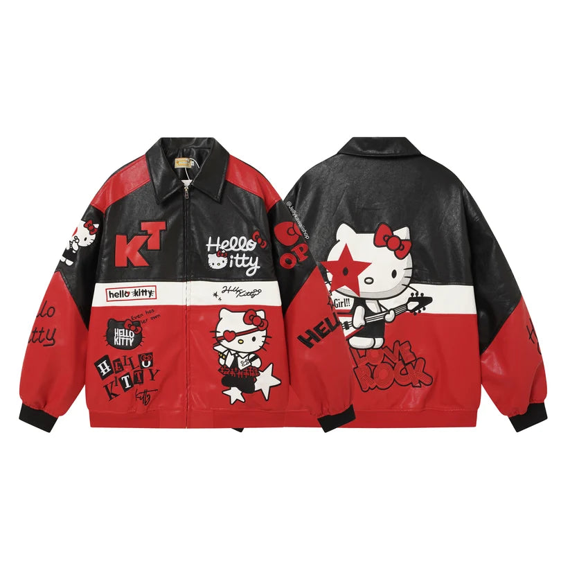 Black and Red Leather Jacket Unisex Coats