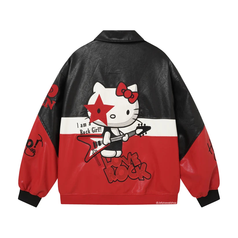 Black and Red Leather Jacket Unisex Coats