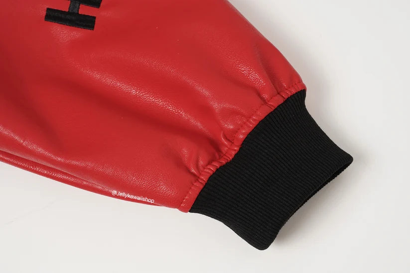 Black and Red Leather Jacket Unisex Coats