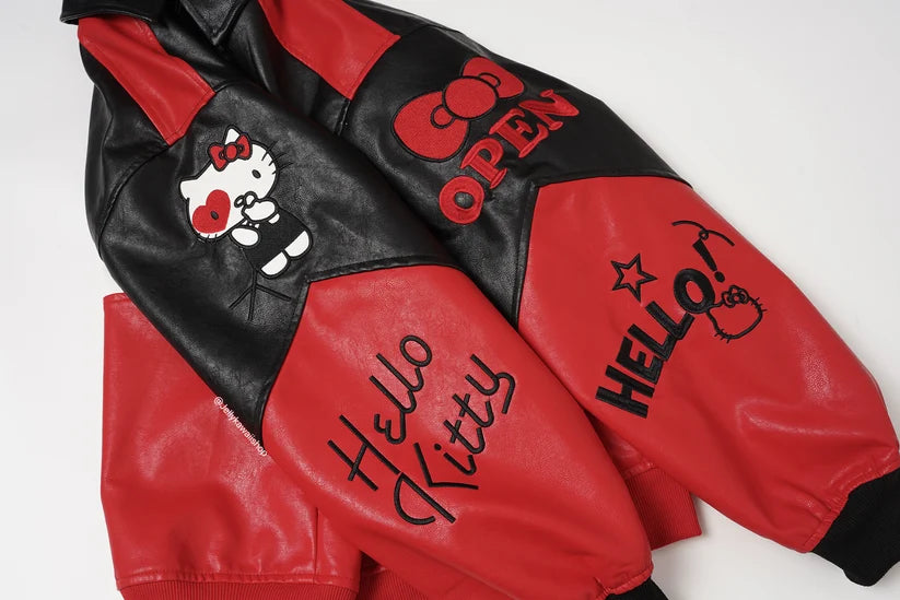 Black and Red Leather Jacket Unisex Coats