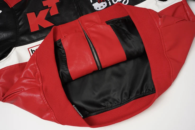 Black and Red Leather Jacket Unisex Coats