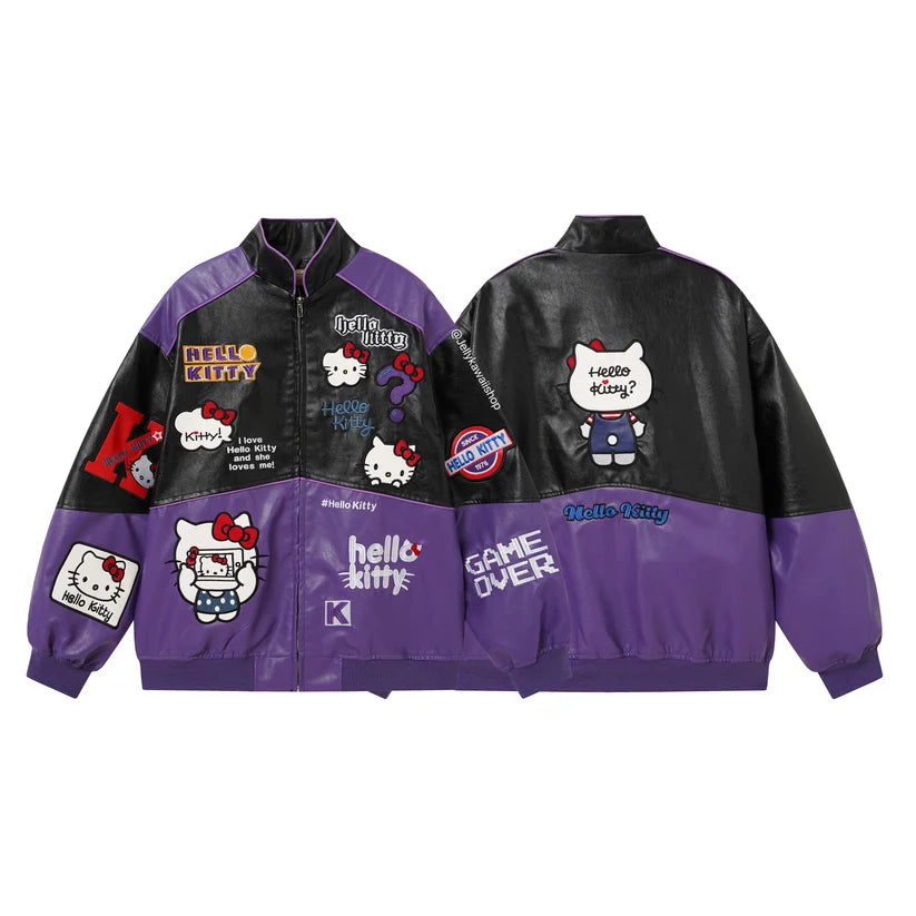 Black and Purple Leather Jacket Unisex Coats