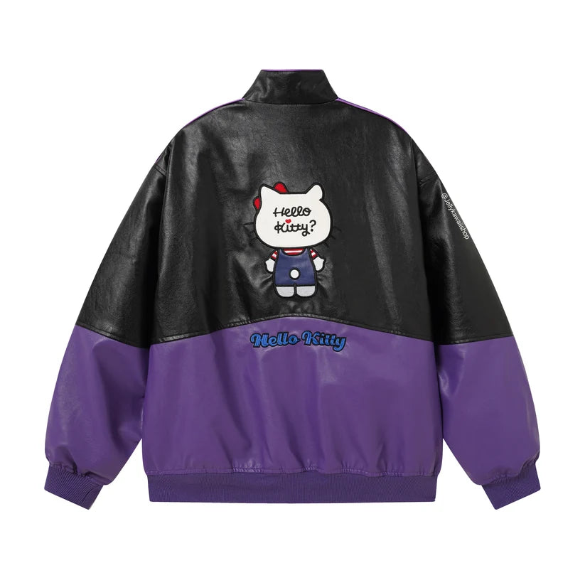 Black and Purple Leather Jacket Unisex Coats