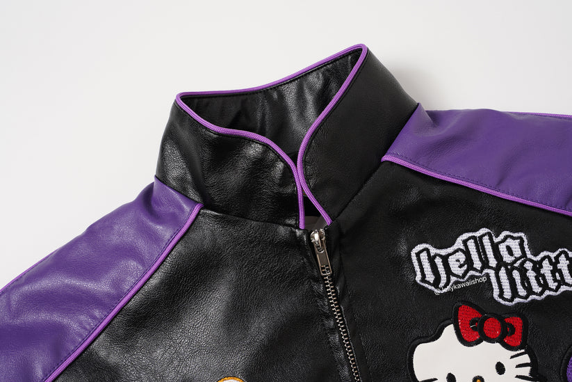 Black and Purple Leather Jacket Unisex Coats