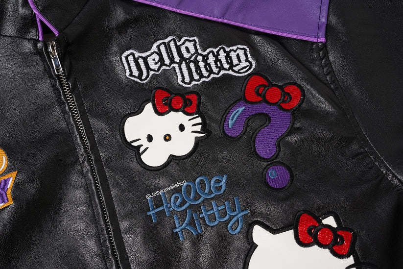 Black and Purple Leather Jacket Unisex Coats
