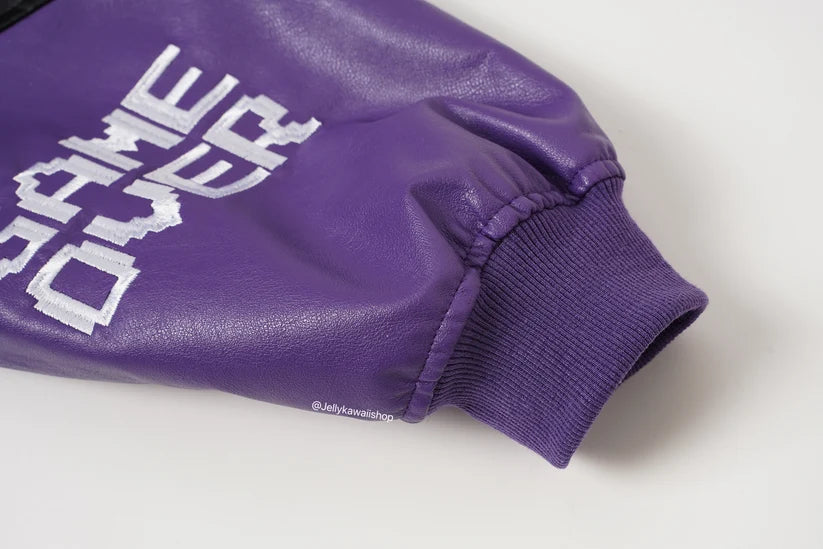 Black and Purple Leather Jacket Unisex Coats
