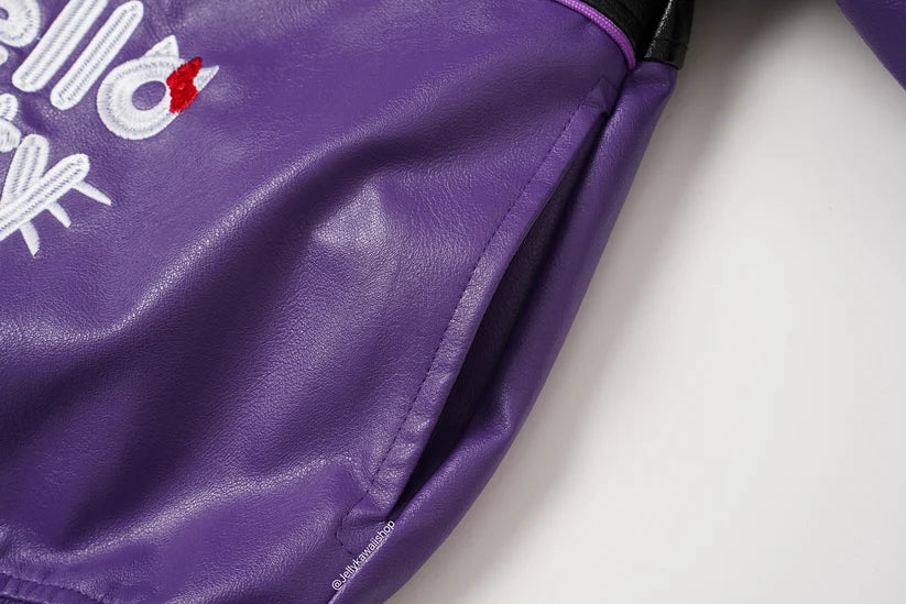 Black and Purple Leather Jacket Unisex Coats