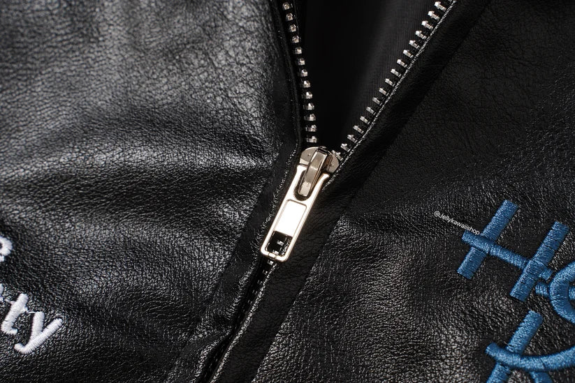 Black and Purple Leather Jacket Unisex Coats